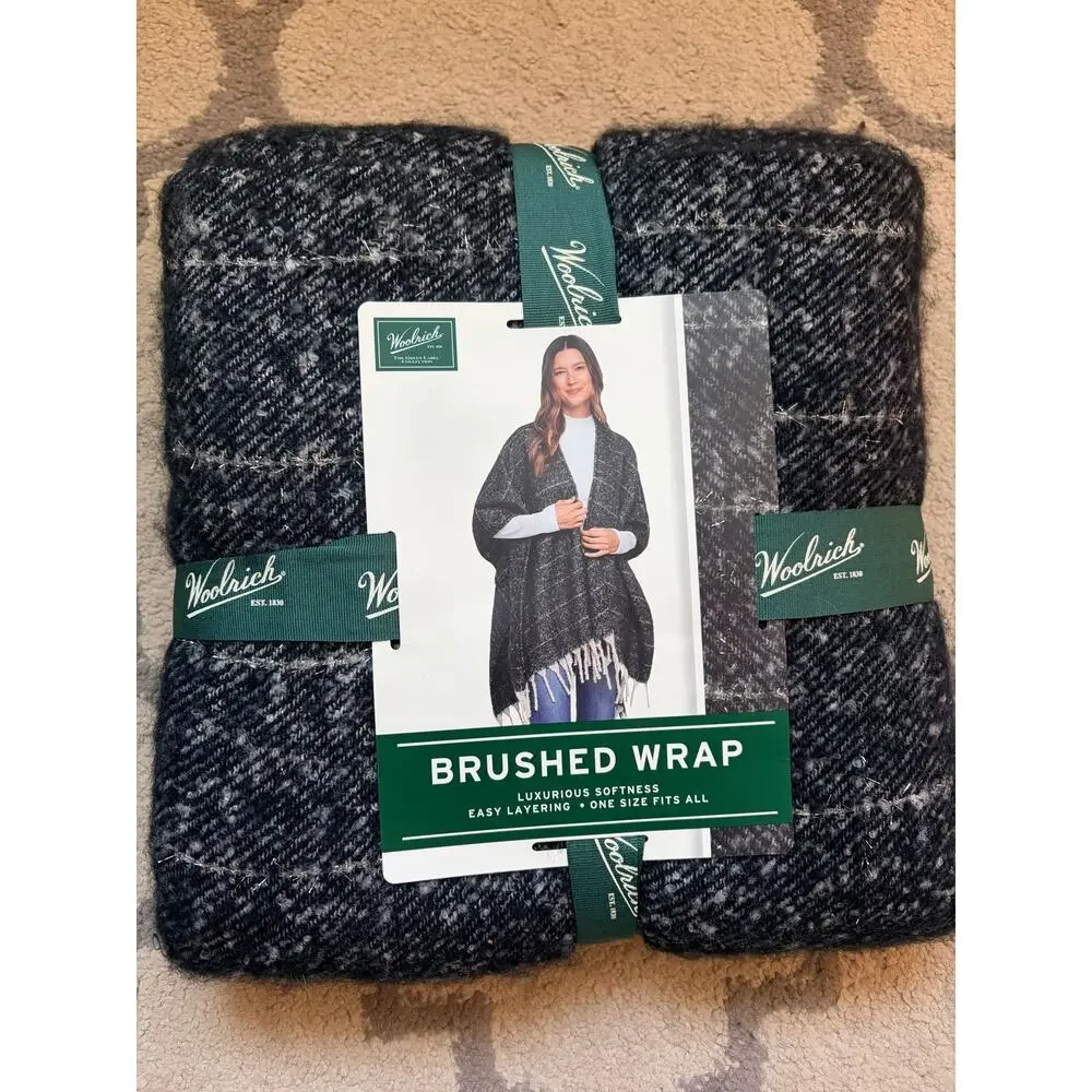 NWT Woolrich Brushed Wrap Ruana Poncho Charcoal Gray One Size Fringe Soft